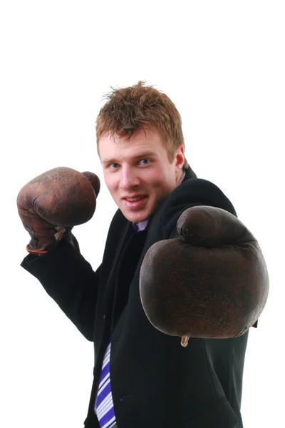 Affärsman i boxning-handskar — Stockfoto