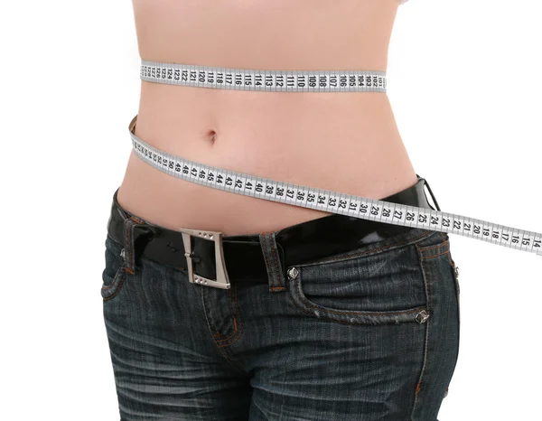 Fita métrica em volta de uma cintura, mulher . — Fotografia de Stock