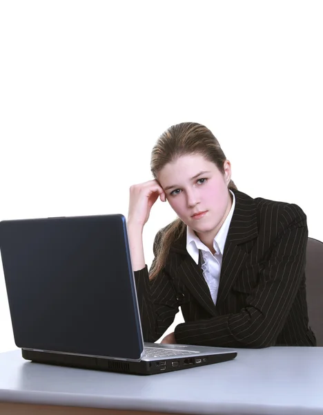 Successful young businesswoman with laptop computer — Stock Photo, Image