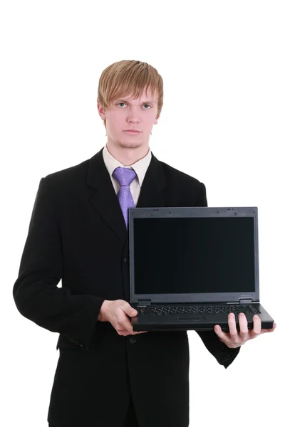 Biznes człowiek posiadania laptopa — Zdjęcie stockowe