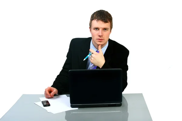 Jeune homme d'affaires, secrétaire ou étudiant avec ordinateur portable Photo De Stock