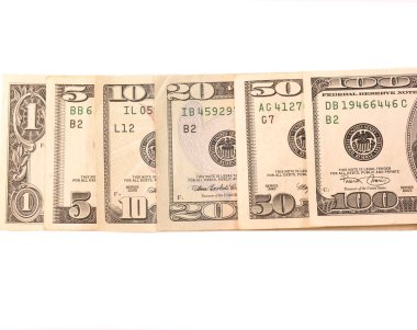 100, 50, 20, 10, 5 and 1 dollar notes clipart