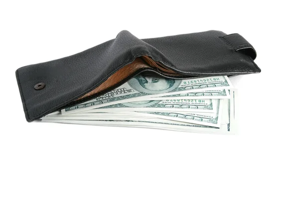 白い背景に財布にお金 — ストック写真
