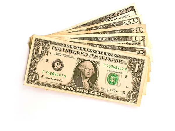 Billetes de 100, 50, 20, 10, 5 y 1 dólar —  Fotos de Stock