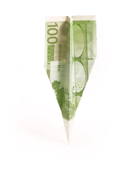 Paper 100 Euro Plane isolated over whit — Stock Photo, Image