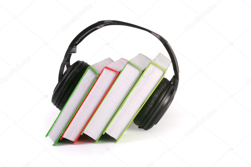 Headphones and books (audio book concept