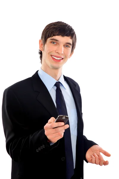 Portret młodego człowieka biznesu uśmiechający się — Zdjęcie stockowe