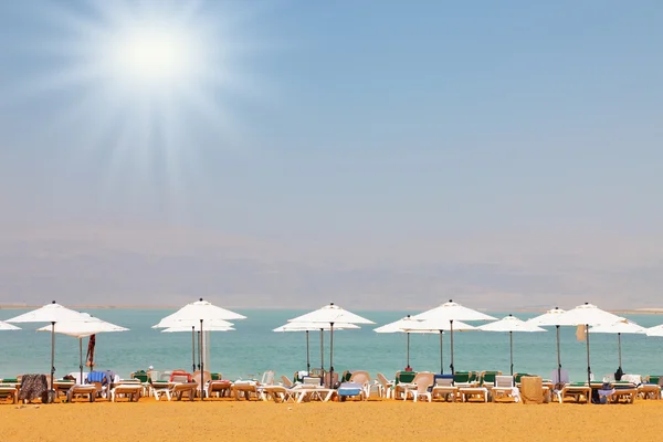 Sun beds on the Dead Sea — Stock Photo, Image