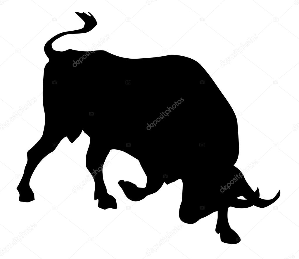 Vector silhouette of the oxen on white background