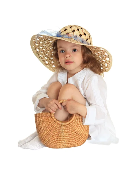 Mały dziewczyna w słomkowym kapeluszu — Zdjęcie stockowe