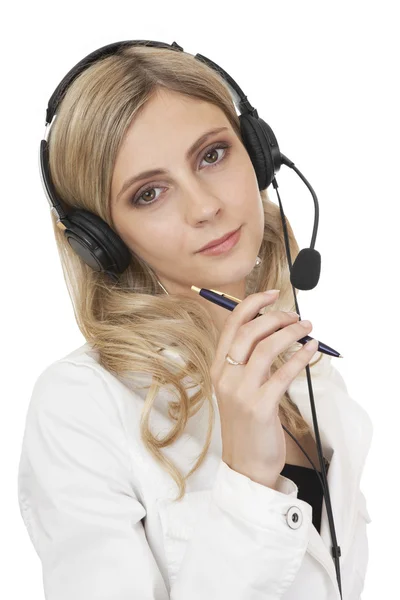 美丽的商业女性与耳机 — 图库照片