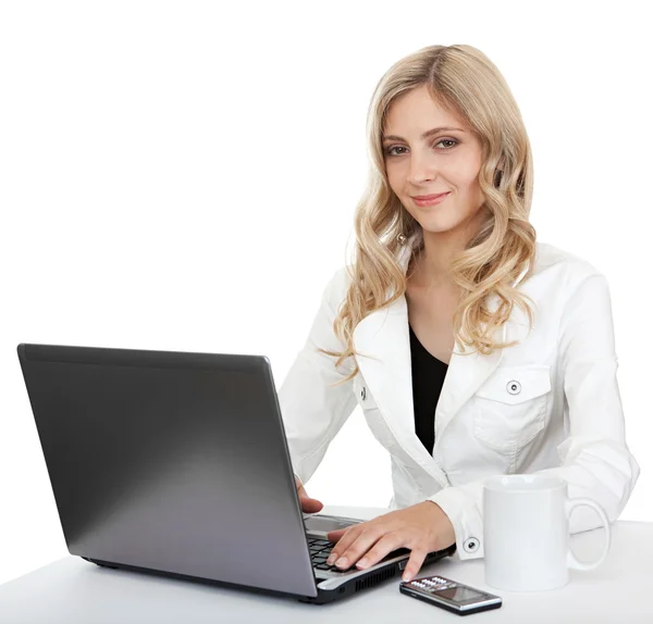 Γυναίκα όμορφη επιχείρηση με ένα φορητό υπολογιστή. — Φωτογραφία Αρχείου