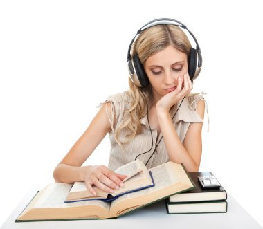 Student with books and headphones. clipart