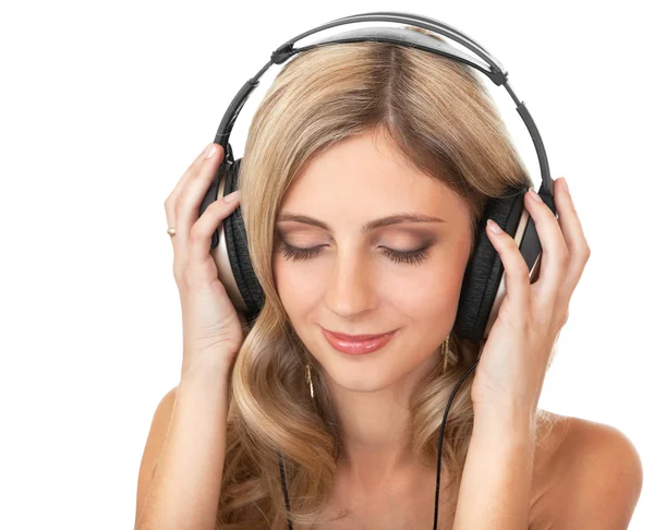 Menina bonita em fones de ouvido — Fotografia de Stock