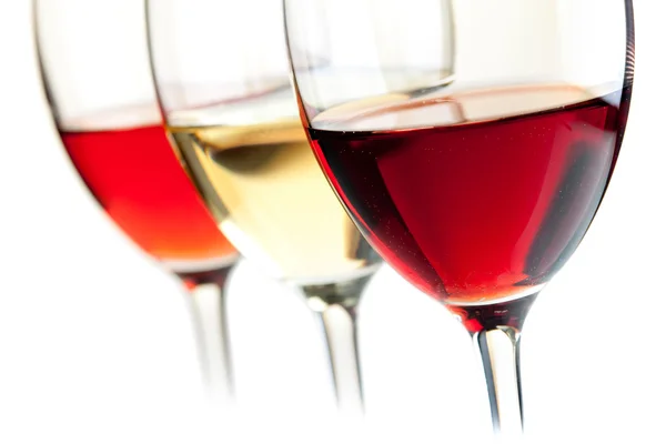 Gül, beyaz ve kırmızı şarap — Stok fotoğraf