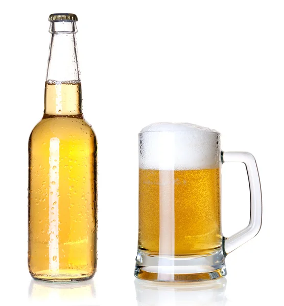 Bottle and glass with lager beer — Stock Photo, Image