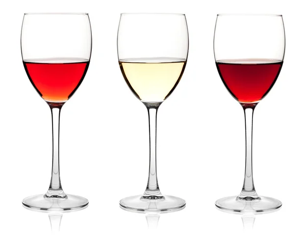 Gül, beyaz ve kırmızı şarap — Stok fotoğraf
