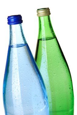 Two bottles of soda water, closeup clipart