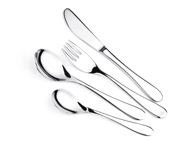 Set di posate forchetta, coltello e due cucchiai — Foto Stock