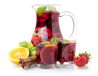 Refreshing sangria (punch) and fruits clipart