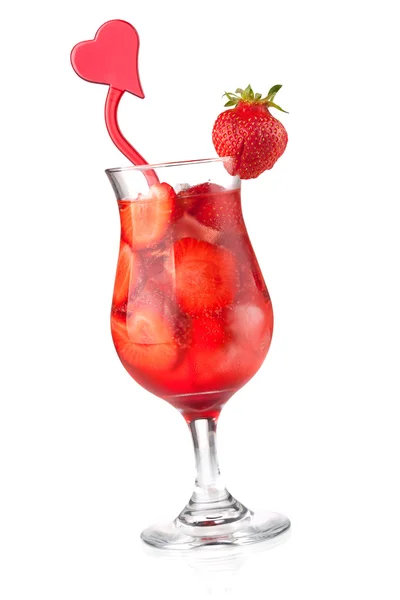 Strawberry cocktail with heart decor — Stock Photo, Image