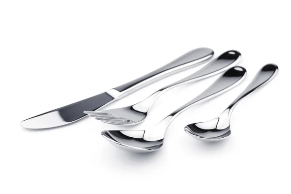 銀器セット - フォーク、ナイフおよびスプーン 2 杯 — ストック写真