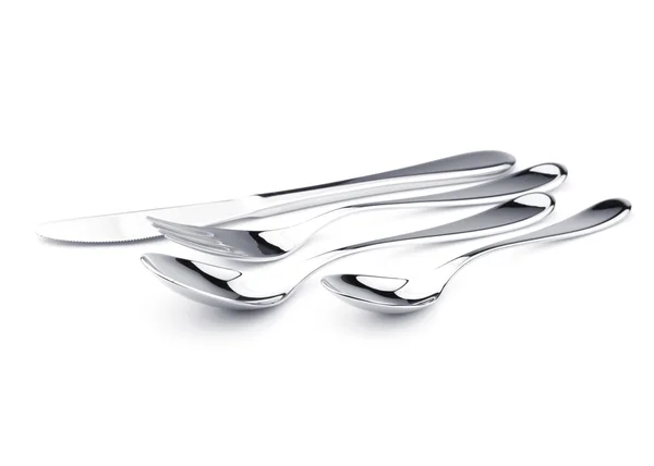 銀器セット - フォーク、ナイフおよびスプーン 2 杯 — ストック写真