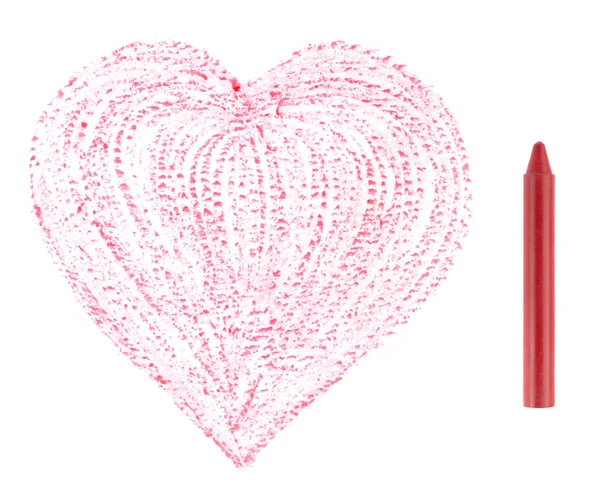 Pastello rosso con cuore disegnato — Foto Stock
