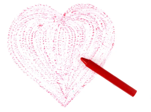 Crayón rojo con corazón dibujado —  Fotos de Stock