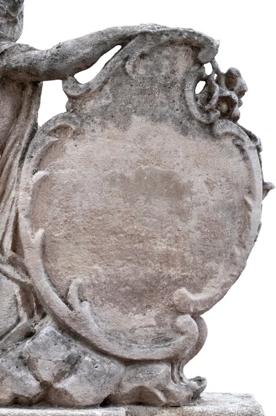 Altes steinernes Gedenktafel-Schild isoliert auf weißem Grund — Stockfoto