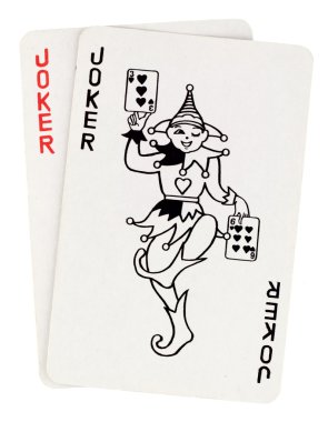 beyaz zemin üzerine izole joker iskambil kartları