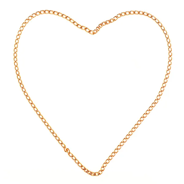 Coração feito com corrente de ouro isolado em branco — Fotografia de Stock