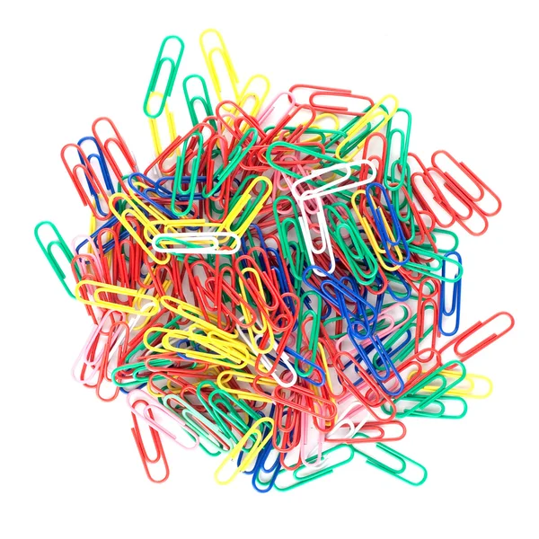 Colorful paper clips on white background Royalty Free Stock Photos