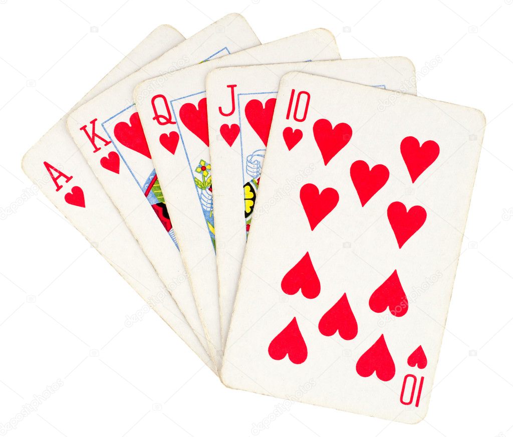 Flush royal cards isolated on white background