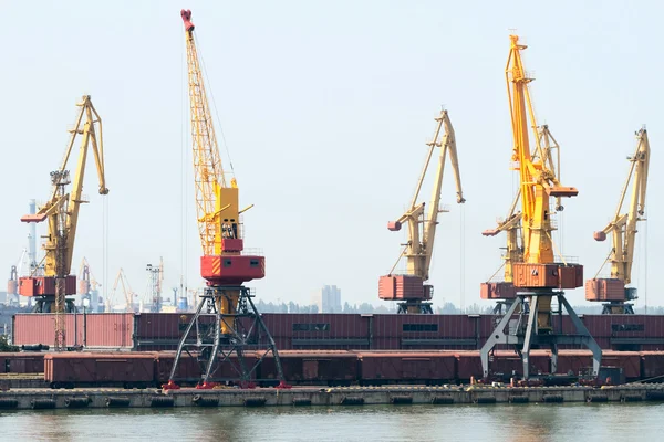 stock image Trading port with cranes, containers and cargoes