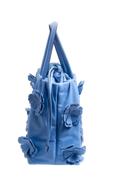 Синя сумка на білому тлі — стокове фото