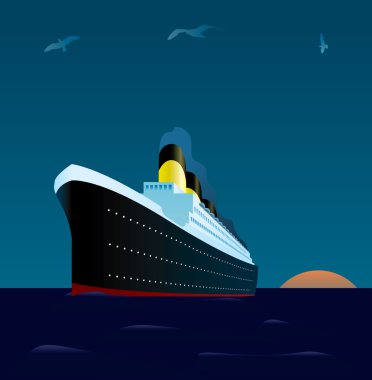 Cruise liner at sunset clipart