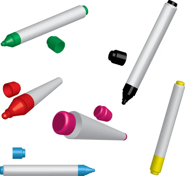 Cinco marcadores vetoriais coloridos — Vetor de Stock