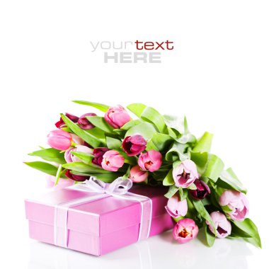 Pink tulips and gift box clipart