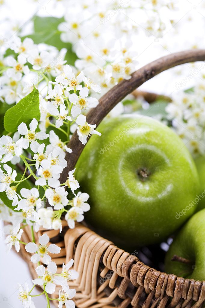 Green apple with flowers Stock Photo by ©klenova 2994735