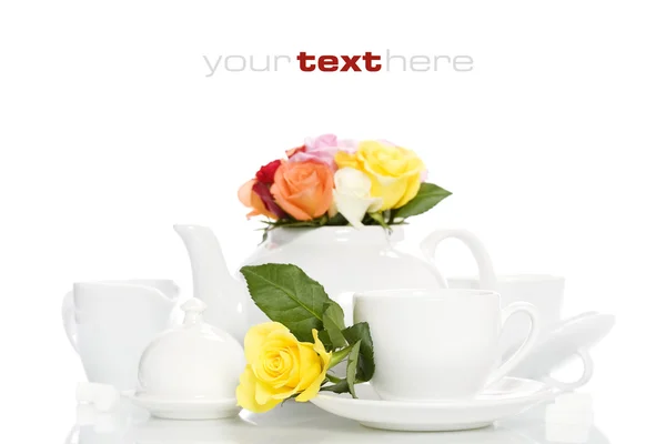 Čajová sada s růží — Stock fotografie