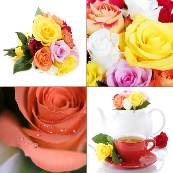Zestaw herbaty z różami — Zdjęcie stockowe