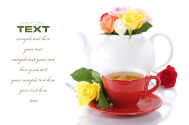 Tea set with roses clipart