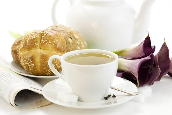 Сніданок з зеленим чаєм — стокове фото