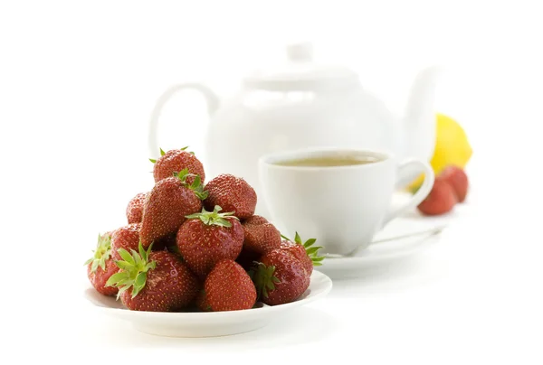 Tea time whith strawberry — Stock Photo, Image