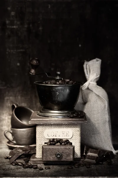 Stiill life with Antique coffee grinder — Stock Photo, Image