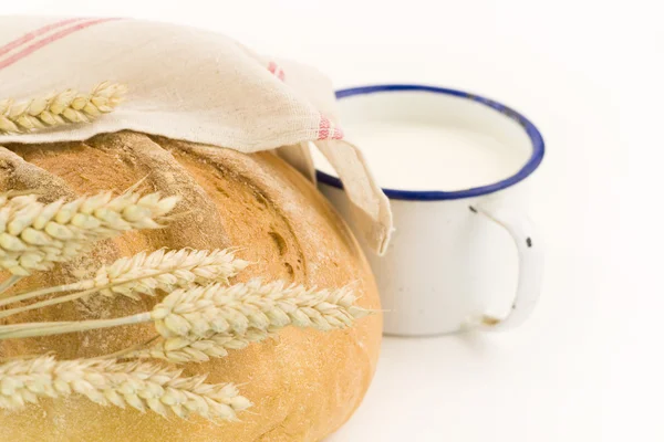 Pan fresco y leche — Foto de Stock