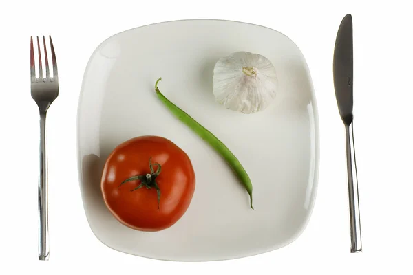 Zielonej fasoli pomidor i czosnek — Zdjęcie stockowe