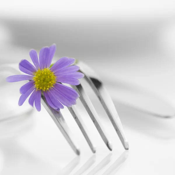 Tenedor y flor —  Fotos de Stock