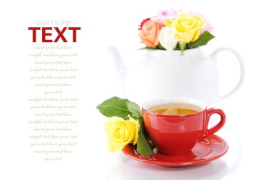 Tea set with roses clipart